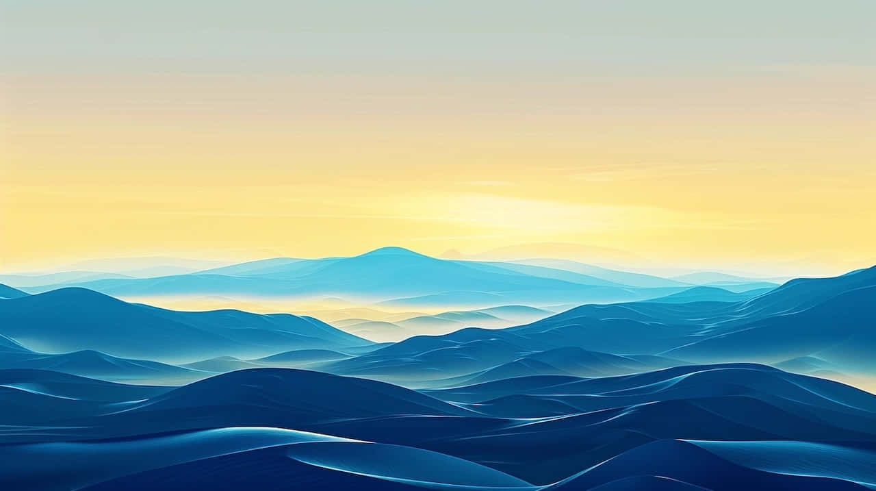Blue Yellow Sunrise Hills, soft blue mountain ridges, mist, HD Desktop Wallpaper
