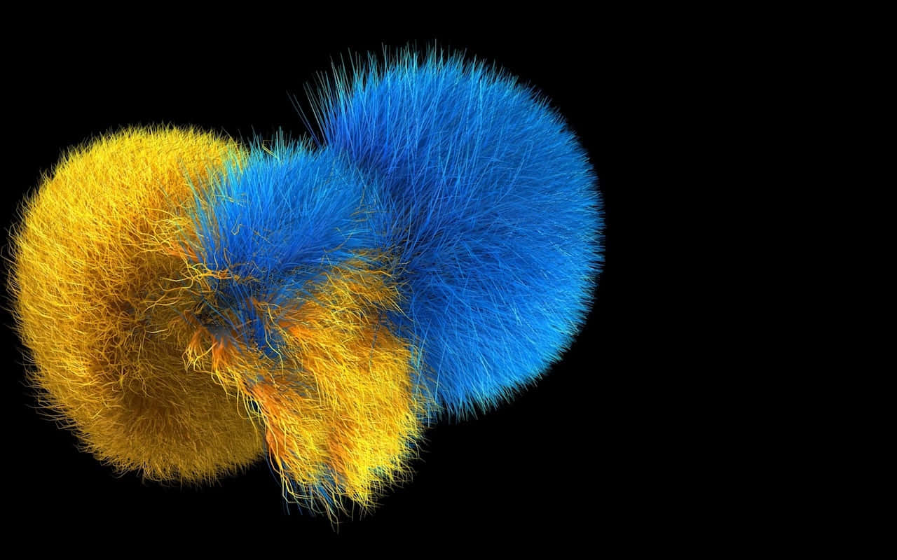 golden yellow, electric blue, fuzzy spheres, HD Desktop Wallpaper