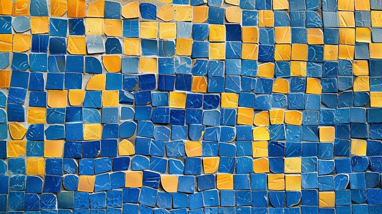 blue yellow mosaic pattern, irregular blue and yellow tiles, cracked glaze texture, HD Desktop Wallpaper