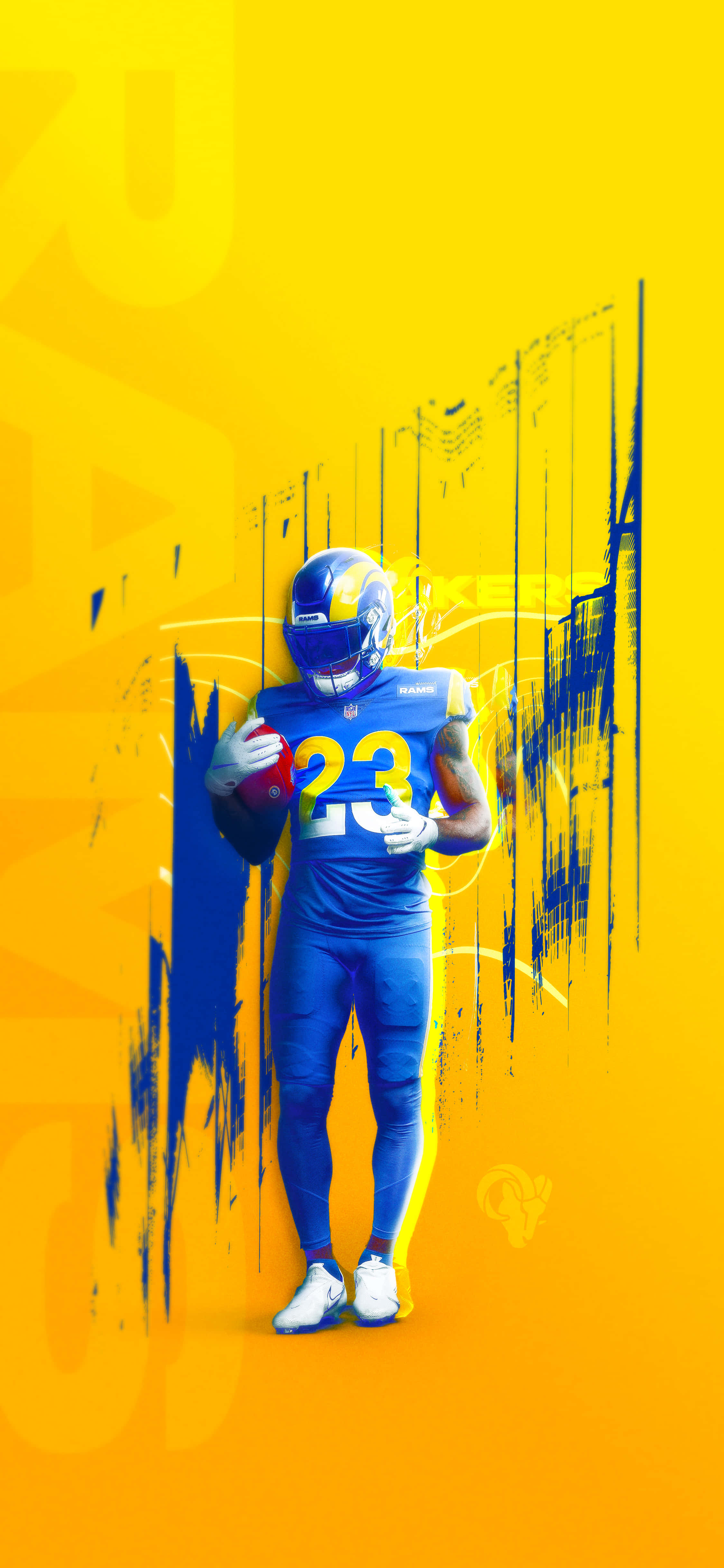 Cool Rams, blue and yellow uniform, vibrant yellow and blue abstract background, 4K Phone Wallpaper