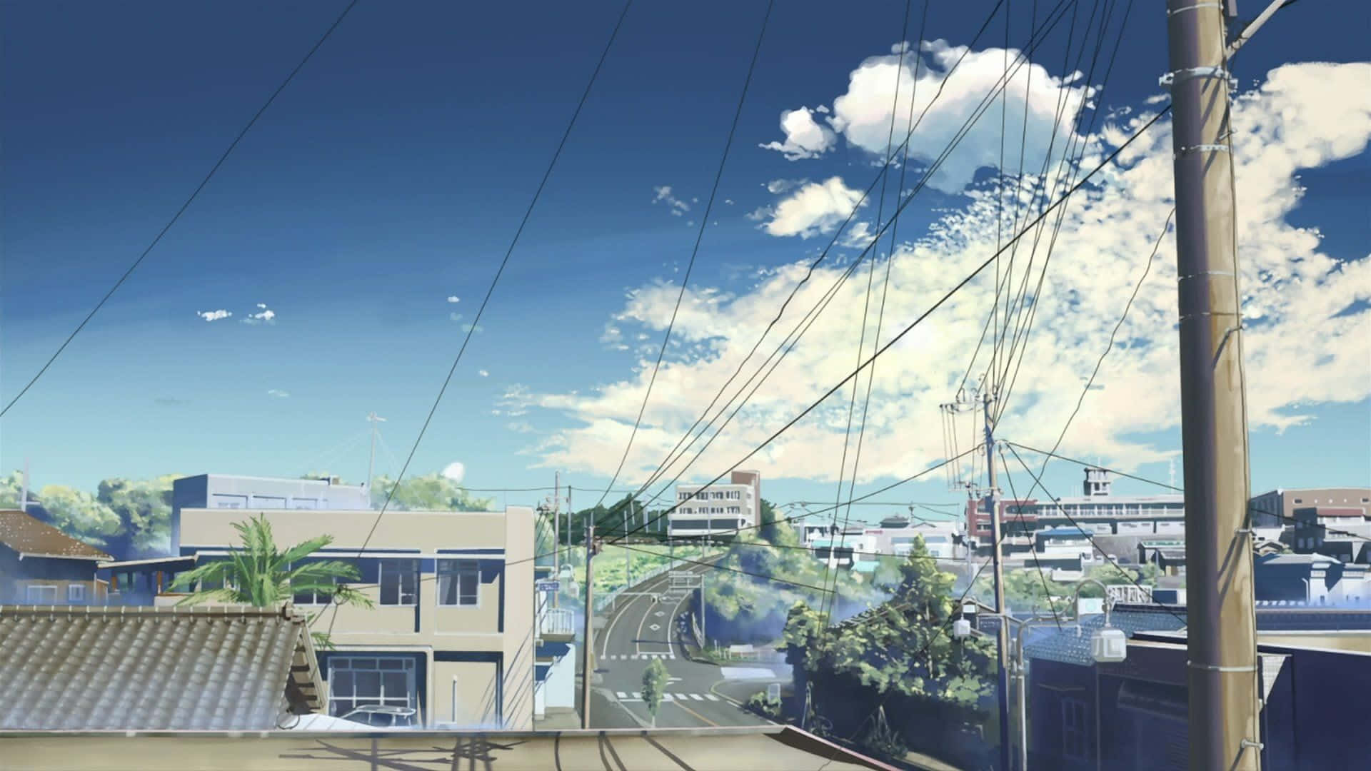 Anime Daydream Aesthetic Desktop Experience, vivid blue sky, fluffy white clouds, Full HD Desktop Wallpaper