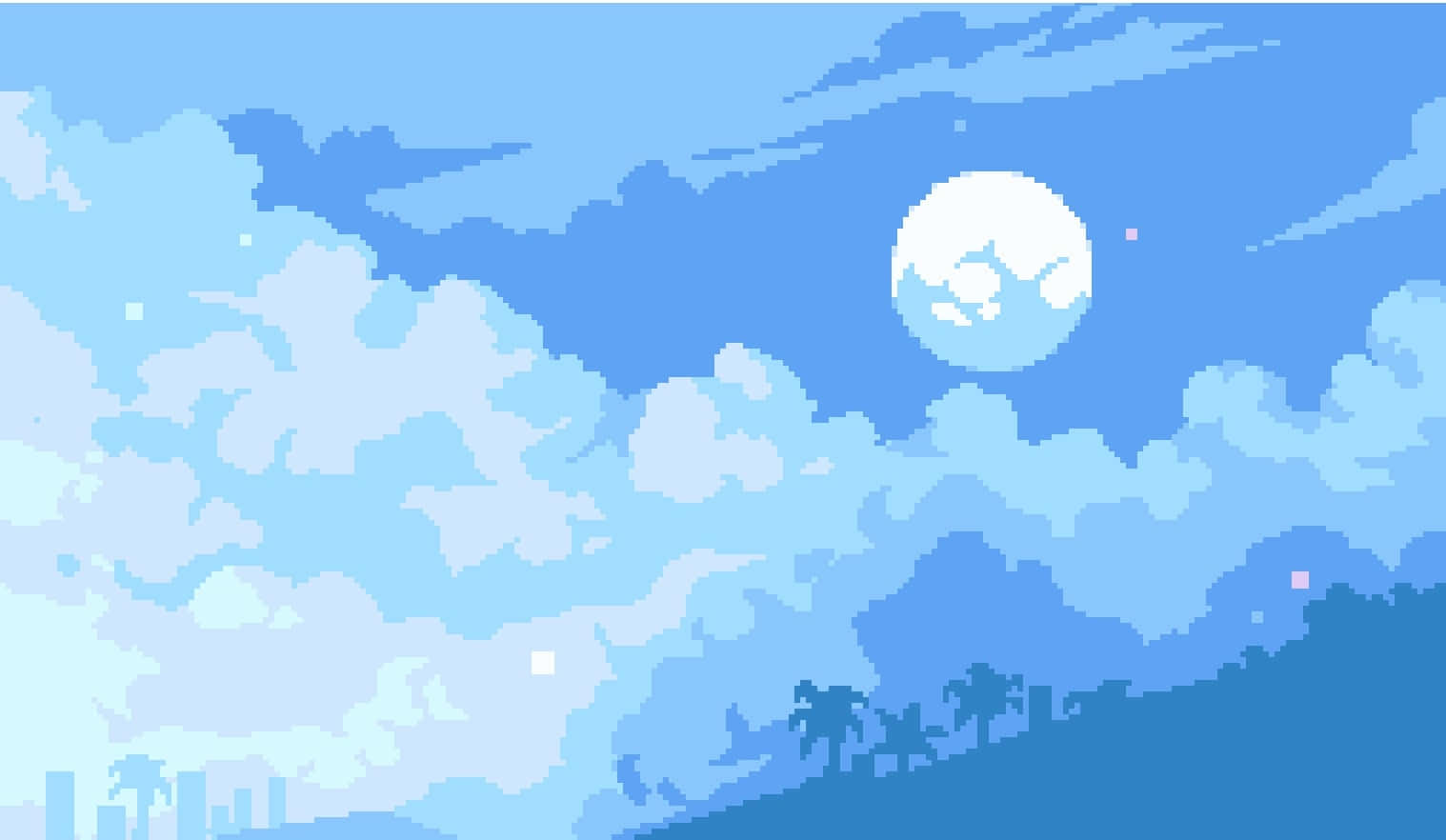 blue anime aesthetic desktop, pixel art sky, blue clouds, HD Desktop Wallpaper