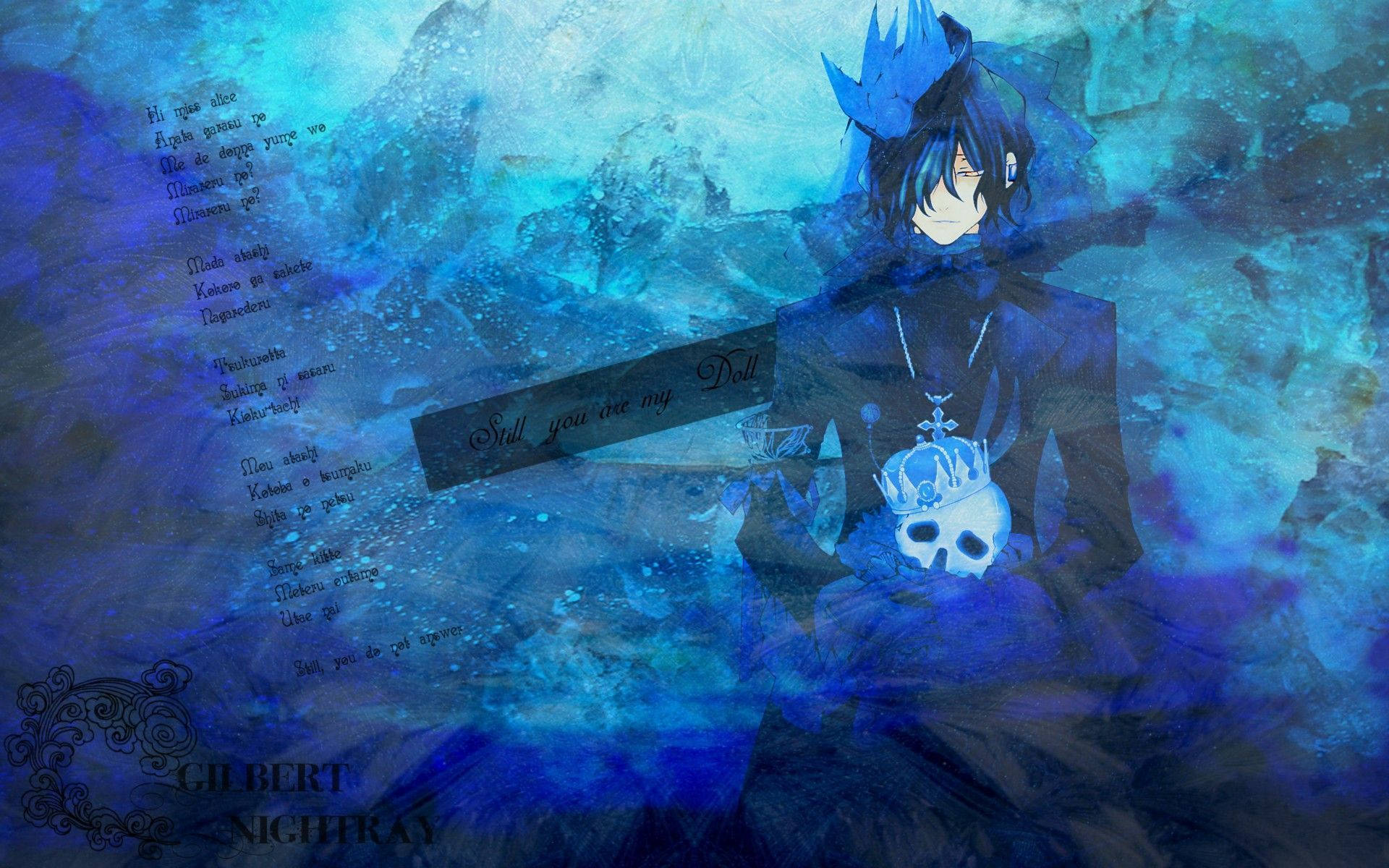 anime blue boy, skull pendant, crown, Full HD Desktop Wallpaper