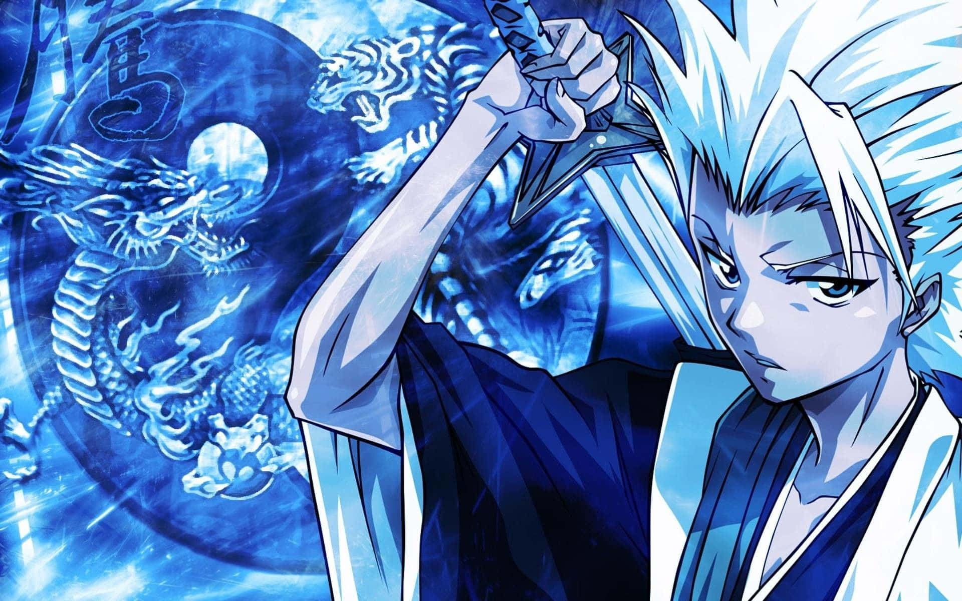 anime warrior, spiky white hair, sword, Full HD Desktop Wallpaper