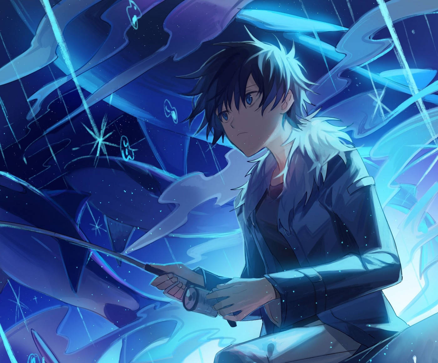 anime boy, dark hair, blue eyes, HD Desktop Wallpaper