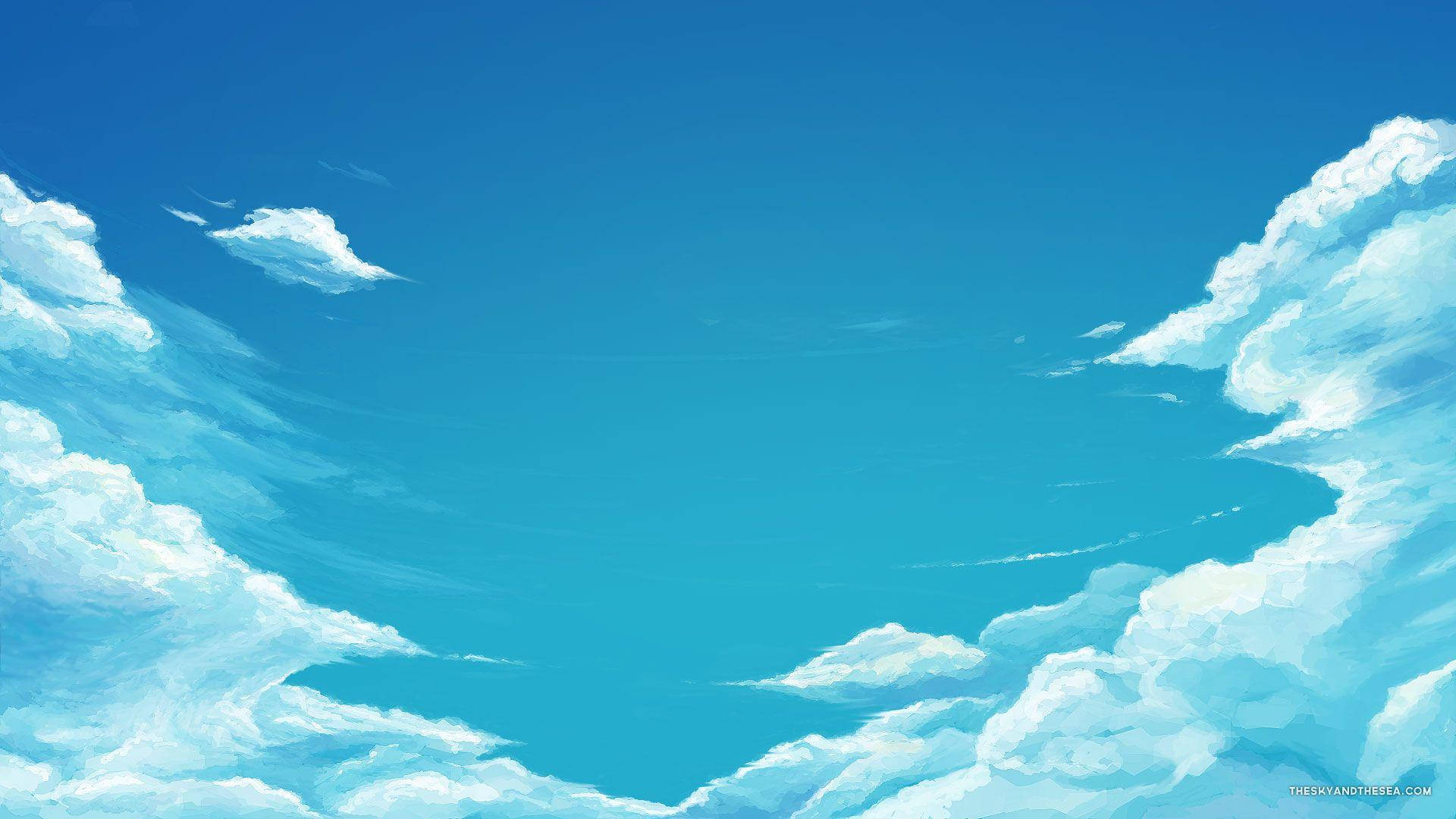 blue anime scenery, cerulean sky, soft white clouds, Full HD Desktop Wallpaper