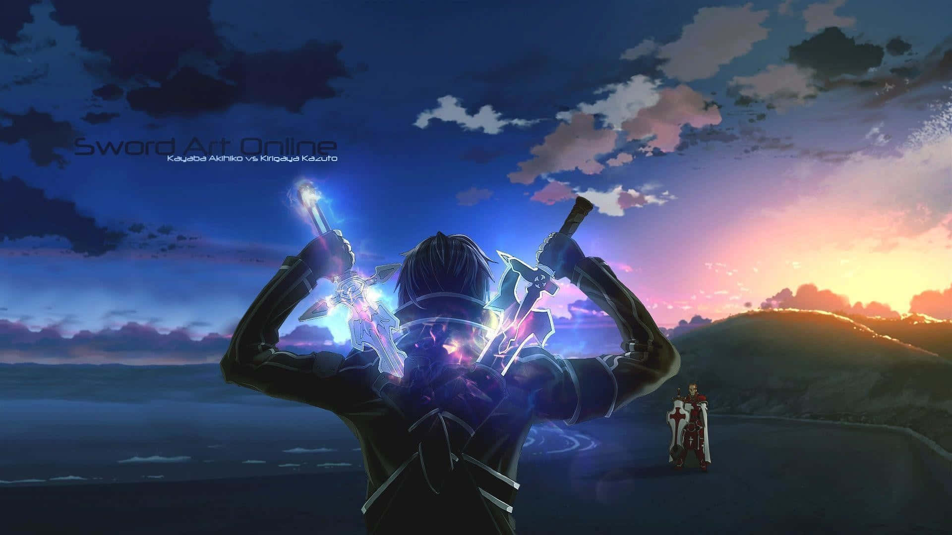 Cool Anime Man Blue Sword, 1920 x 1080, vibrant sunset sky, Full HD Desktop Wallpaper