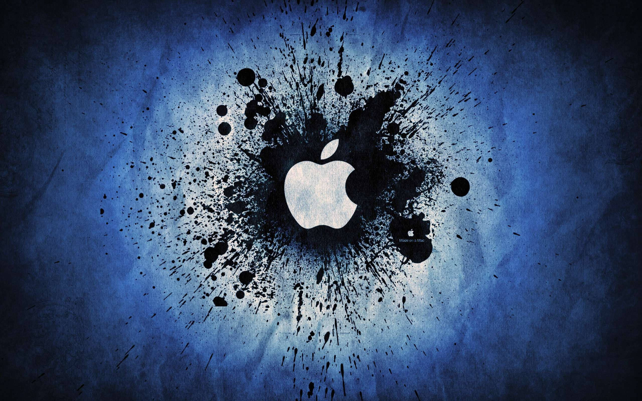Apple logo, blue, white, 2K Desktop Wallpaper