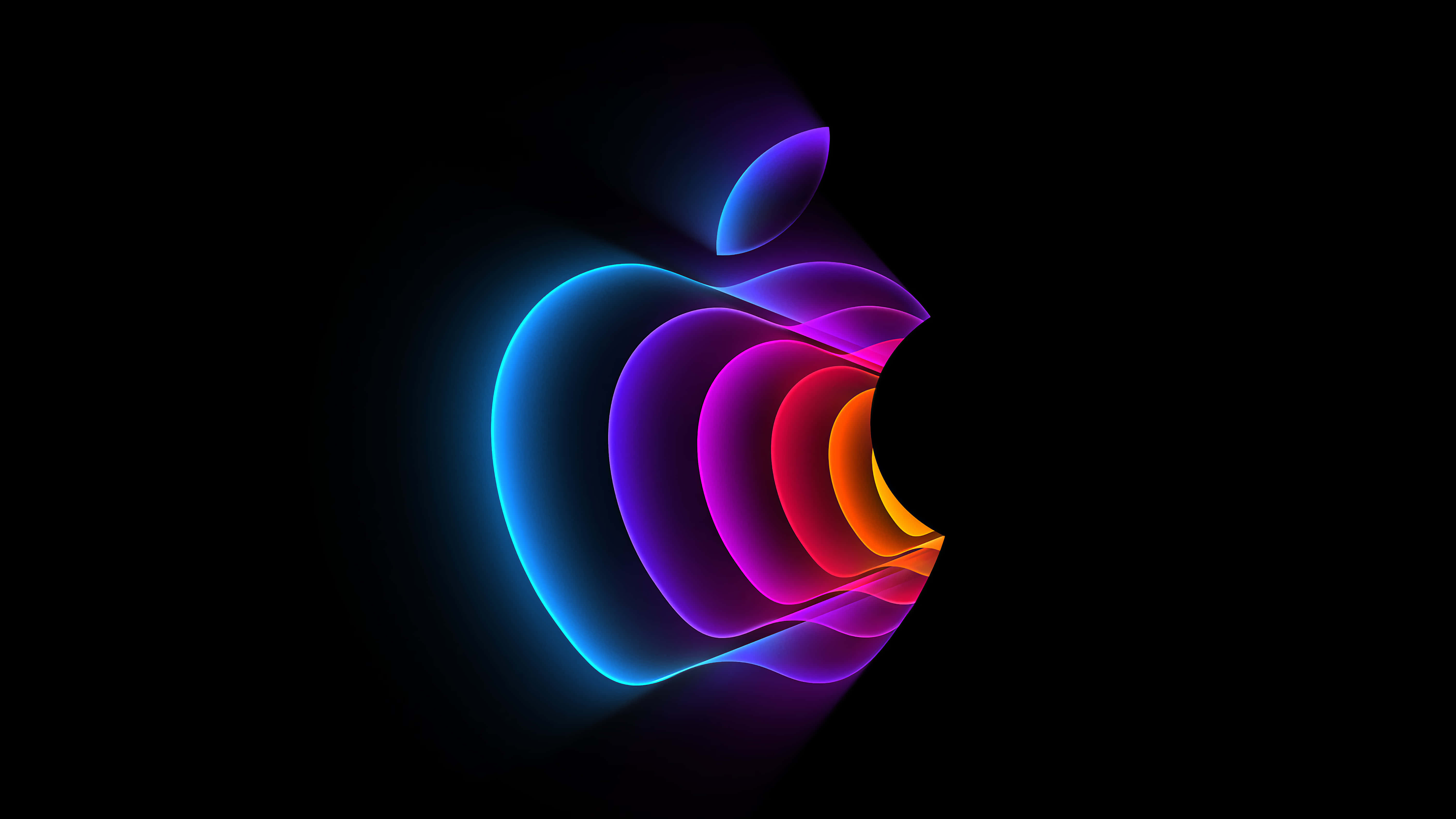 Apple logo, neon waves, blue purple, 5K Desktop Wallpaper
