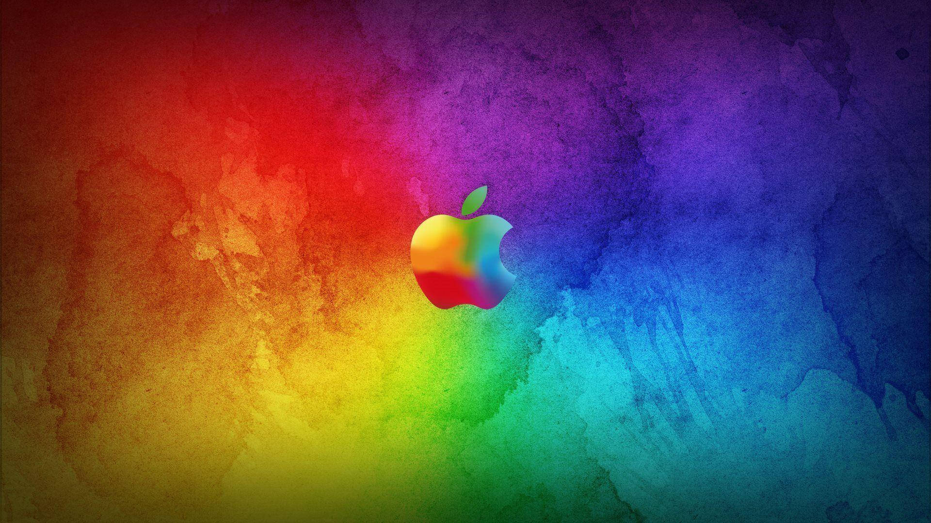 Apple logo, rainbow, watercolor splash, Full HD Desktop Wallpaper