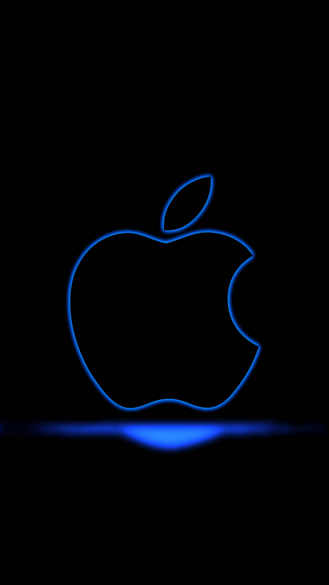 Apple Logo, blue neon outline, pure black background, Full HD Phone Wallpaper