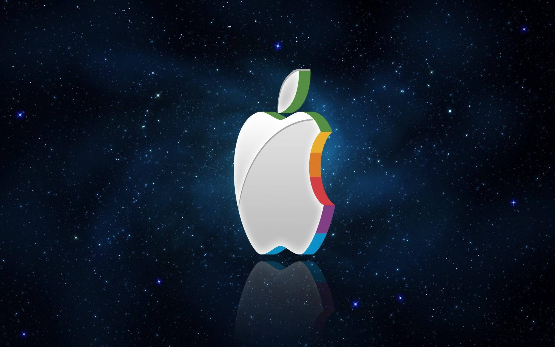 Apple logo, rainbow bite mark, starry cosmic void, Full HD Desktop Wallpaper