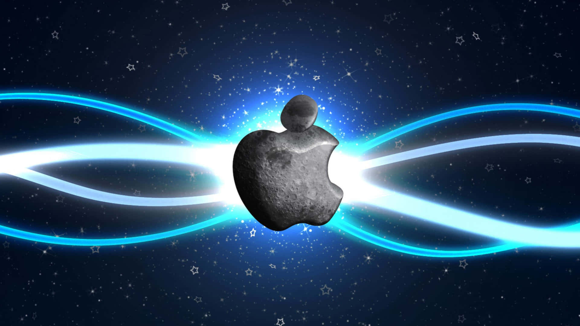 Cool Apple Blue Light, apple logo, starry night sky, Full HD Desktop Wallpaper