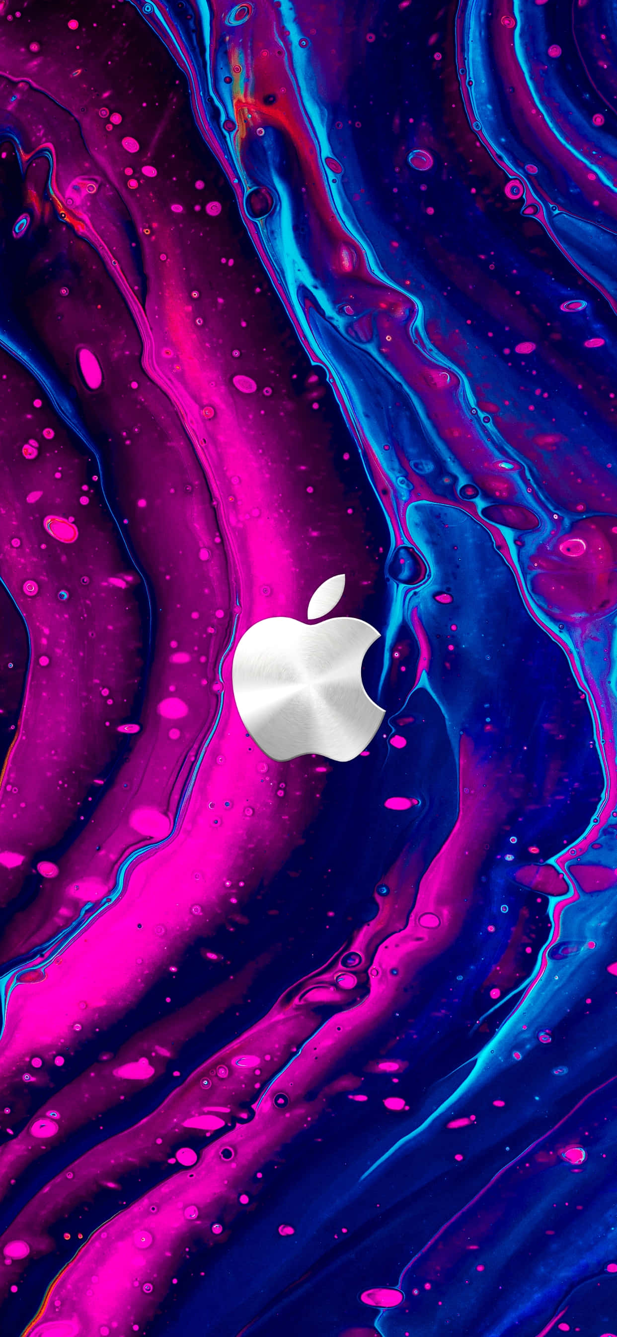 Apple logo, cosmic magenta, electric blue, 2K Phone Wallpaper