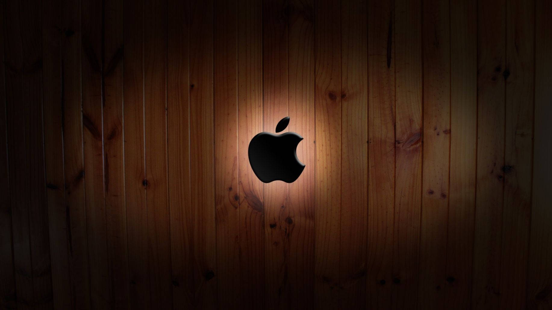 Apple logo, wooden panel wall, black Apple logo silhouette, HD Desktop Wallpaper