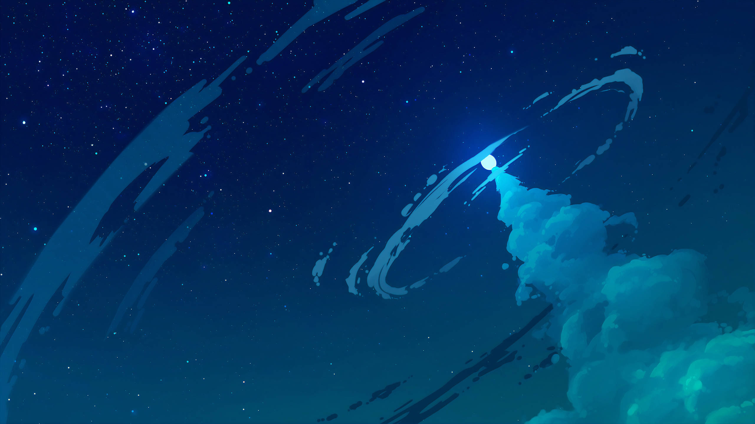 blue art, glowing celestial body, starry night sky, 2K Desktop Wallpaper