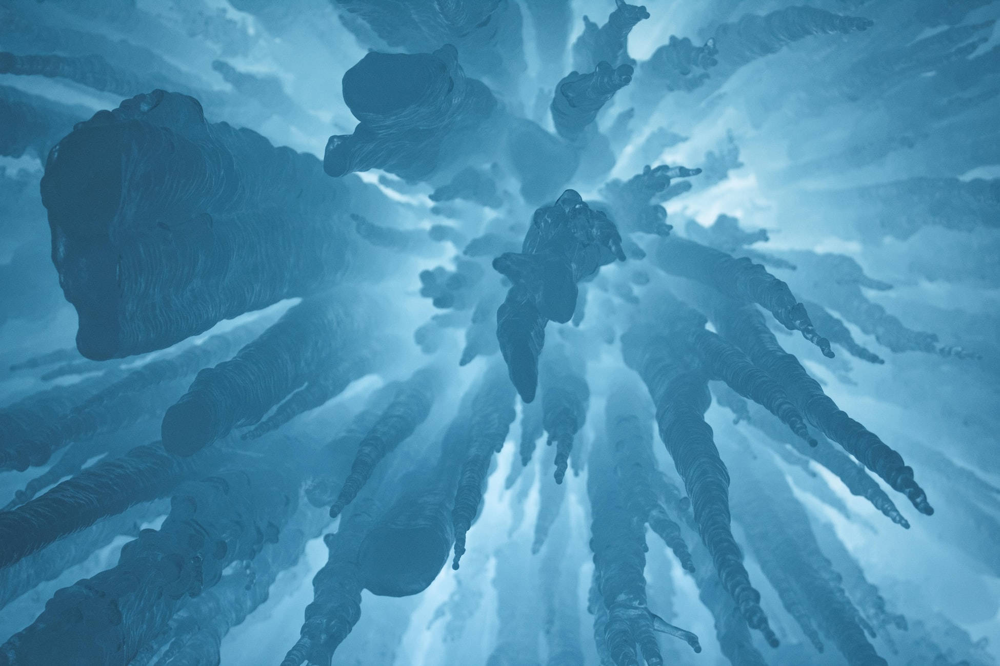 Blue Art, icy cavern, towering blue ice formations, Full HD Desktop Wallpaper