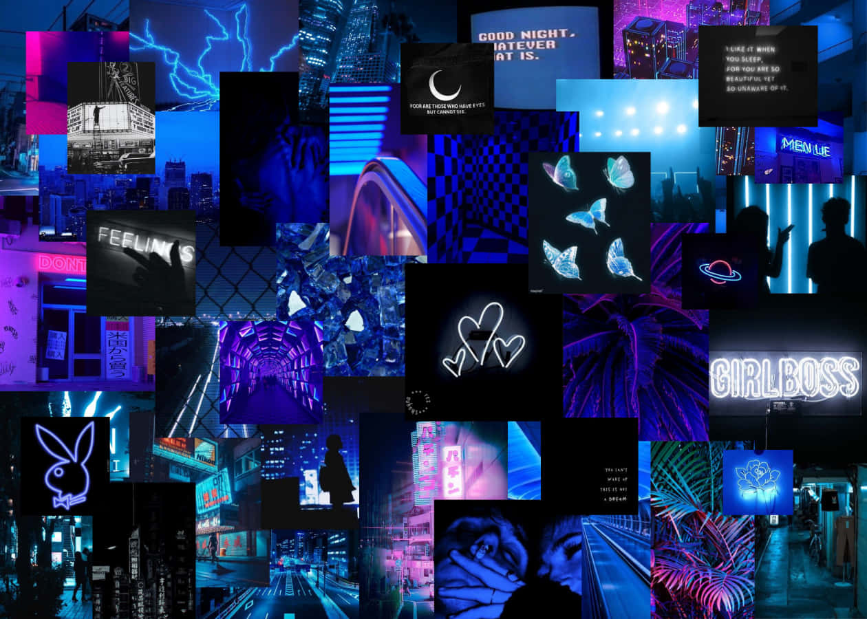 neon collage, cyberpunk cityscapes, electric blues, SD Desktop Wallpaper