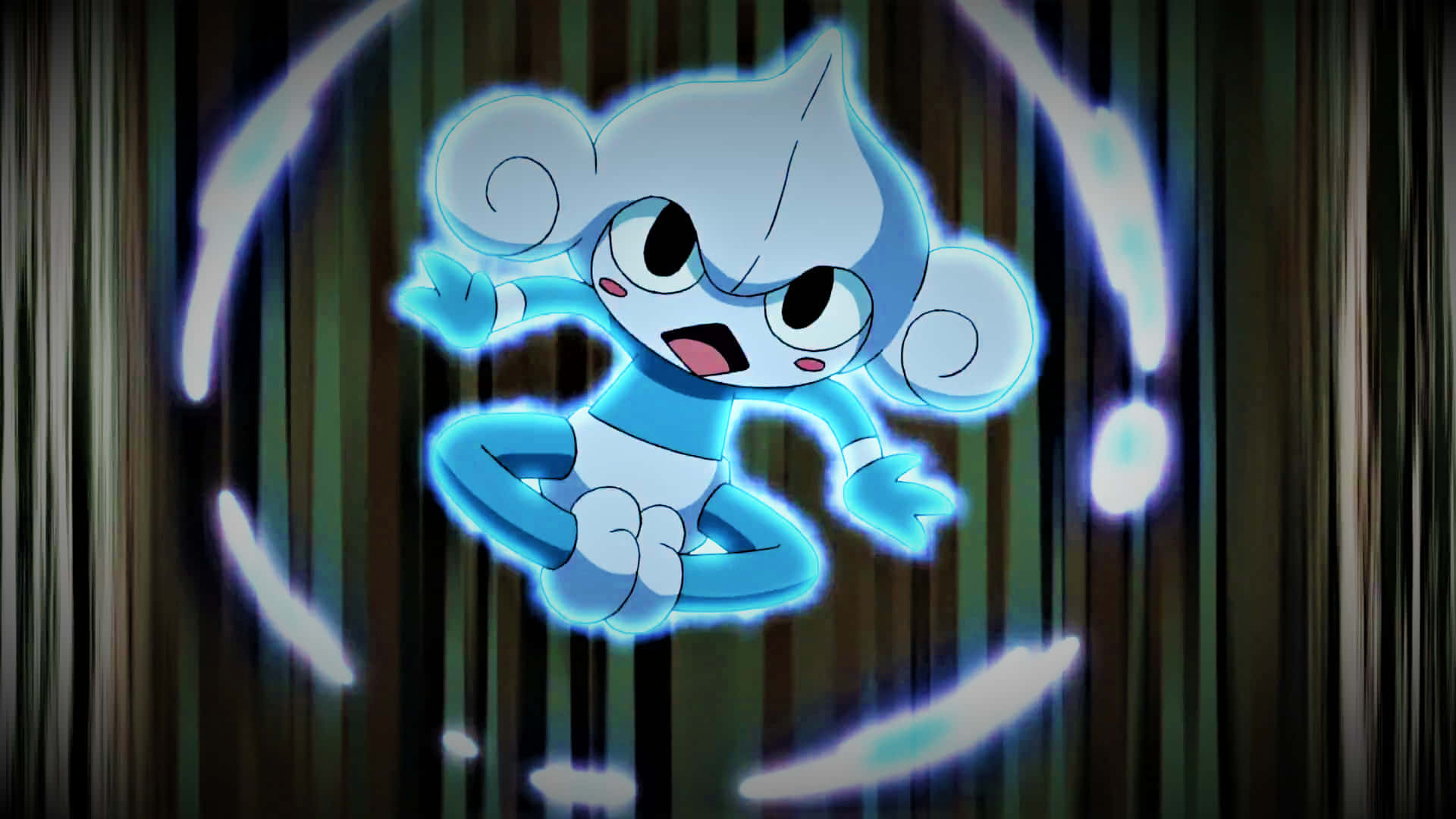Meditite, glowing blue, anime monkey character, Full HD Desktop Wallpaper