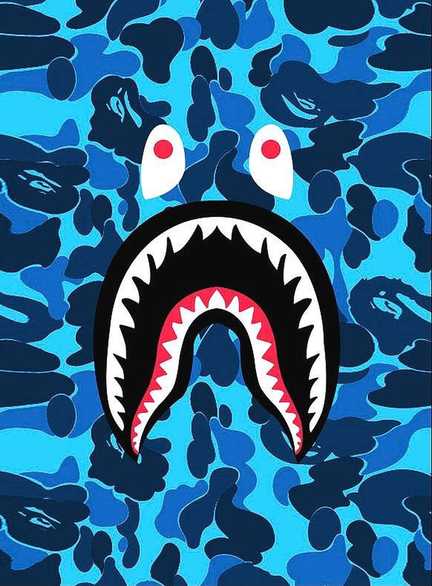 Blue BAPE Camo, shark head, red eyes, Full HD Phone Wallpaper