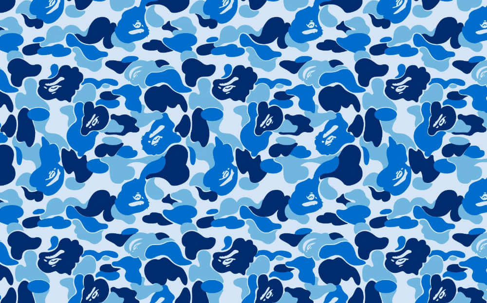 Blue BAPE Camo, blue camouflage pattern, stylized ape faces, SD Desktop Wallpaper