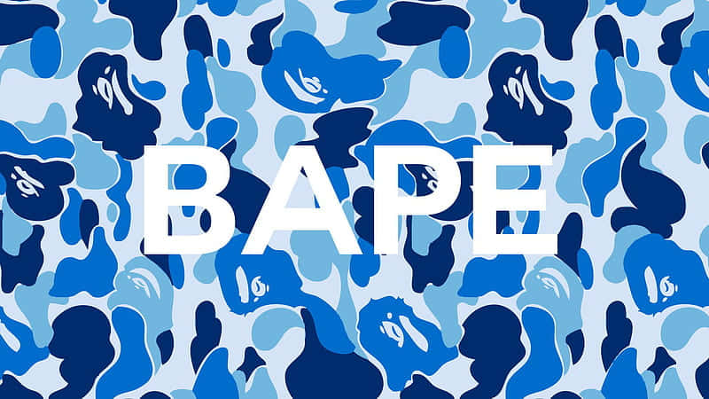BAPE, blue camouflage pattern, white BAPE logo, SD Desktop Wallpaper