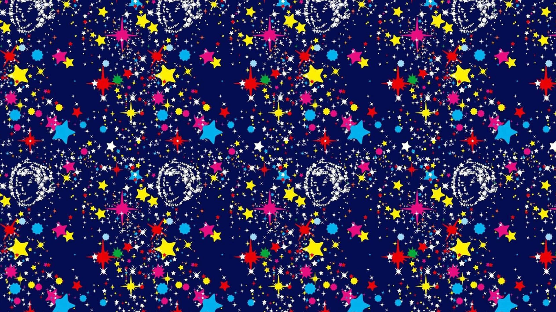Blue Bape Camo, vibrant multicolored stars, glowing orbs, Full HD Desktop Wallpaper