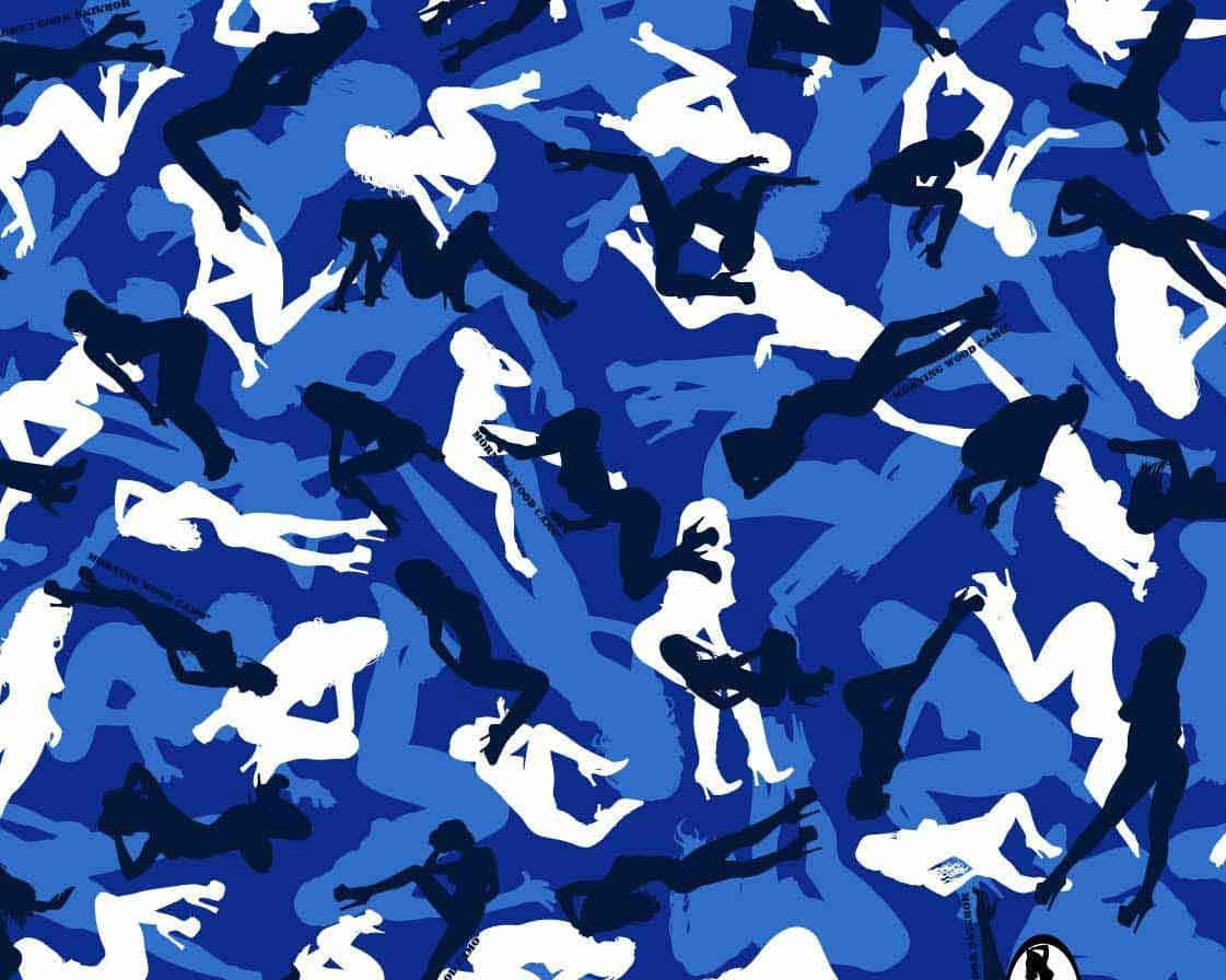 Blue Bape Camo, blue and white silhouette pattern, abstract human figures, SD Desktop Wallpaper