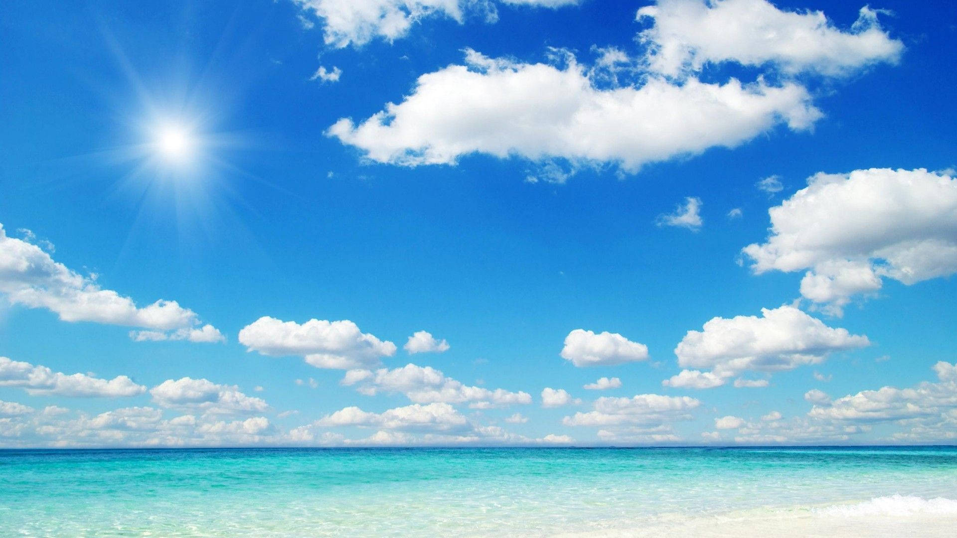 bright blue sky, turquoise ocean waters, vast blue sky, Full HD Desktop Wallpaper