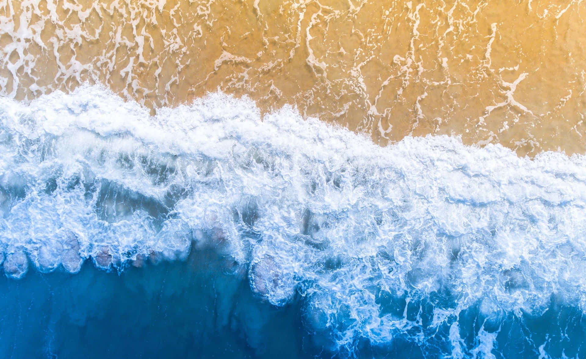 blue ocean waves, aerial view, golden sandy shore, Full HD Desktop Wallpaper