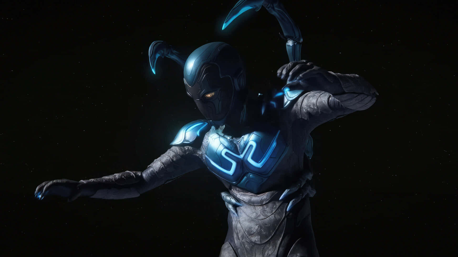 Blue Beetle, glowing blue accents, curved blade, Full HD Desktop Wallpaper