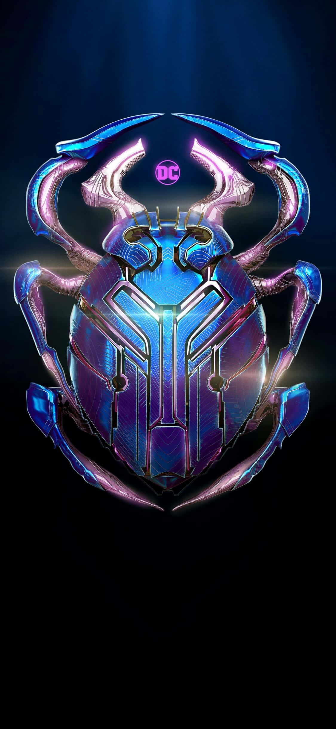 Blue Beetle, metallic scarab, glowing blue and purple accents, Full HD Phone Wallpaper