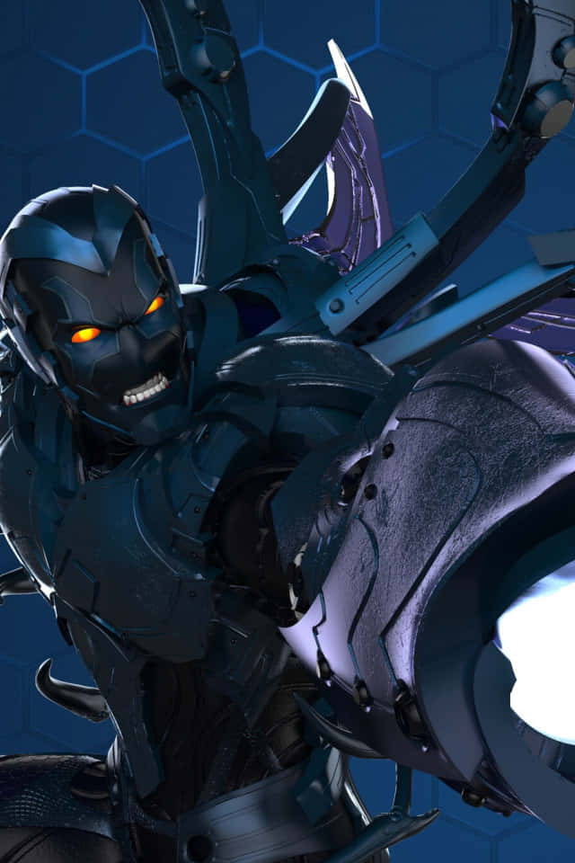 Blue Beetle, armored hero, glowing orange eyes, SD Phone Wallpaper