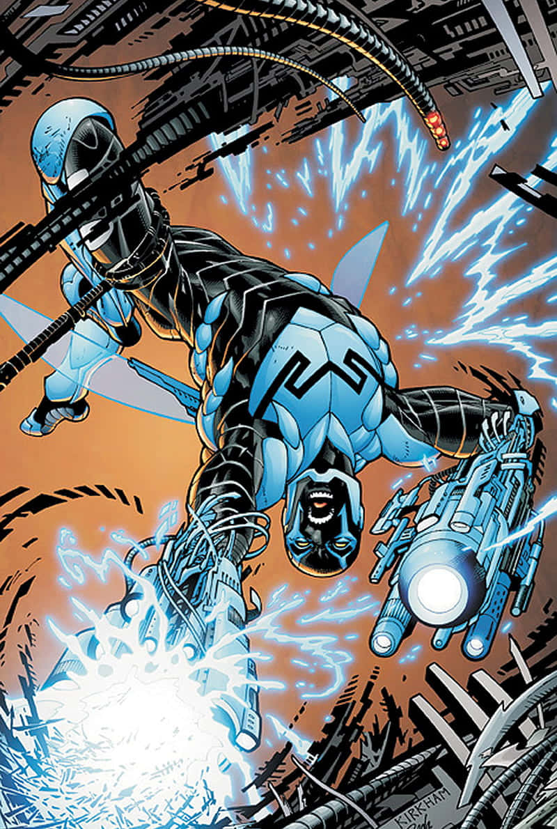 Blue Beetle, blue and black armored superhero, electric blasts, SD Phone Wallpaper