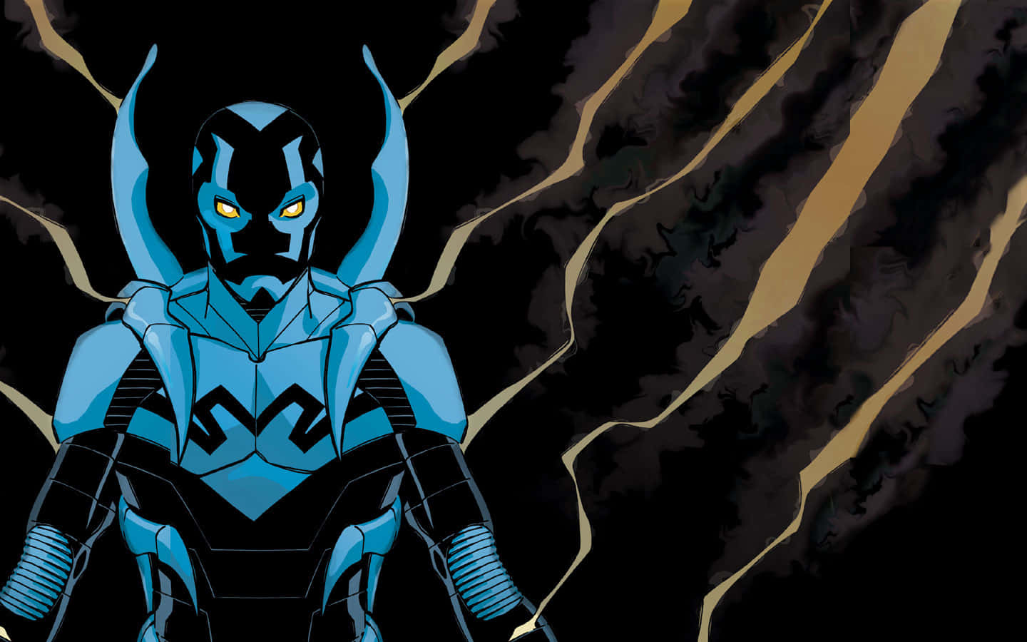 Blue Beetle, glowing yellow eyes, horned helmet, HD Desktop Wallpaper