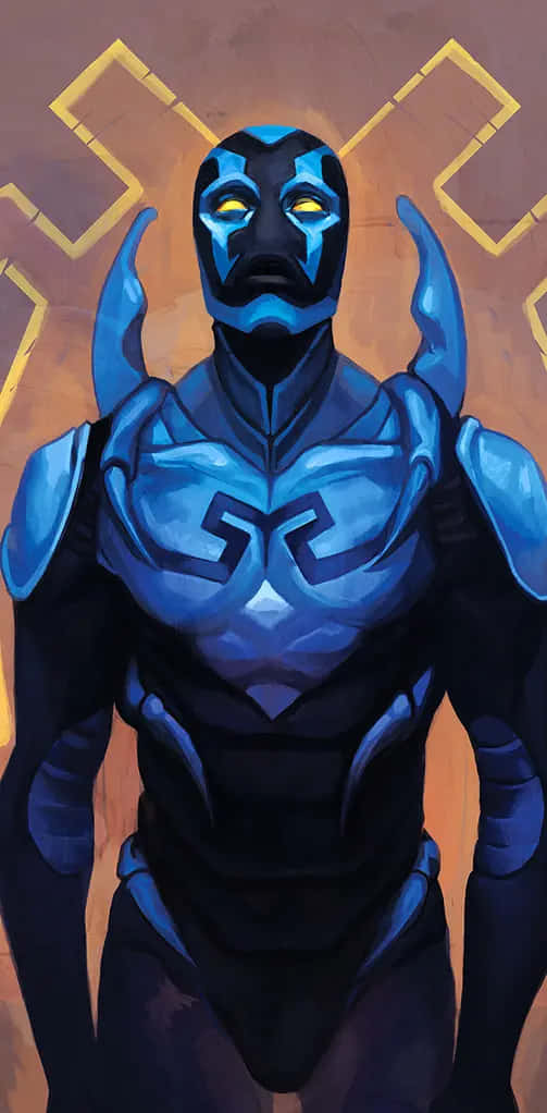 Blue Beetle, glowing yellow eyes, horned helmet, SD Phone Wallpaper