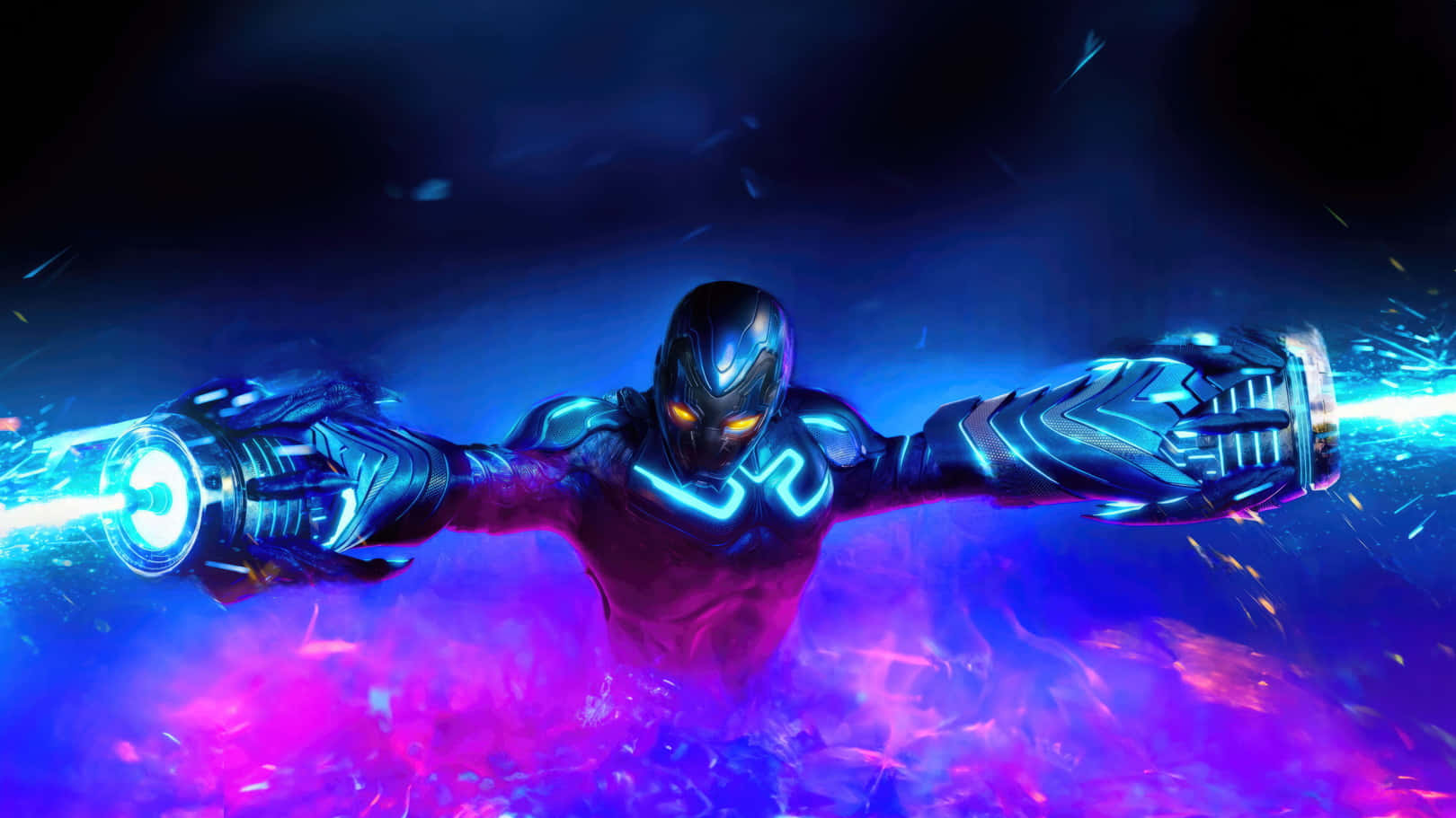 Blue Beetle, glowing blue armor, energy beams, HD Desktop Wallpaper