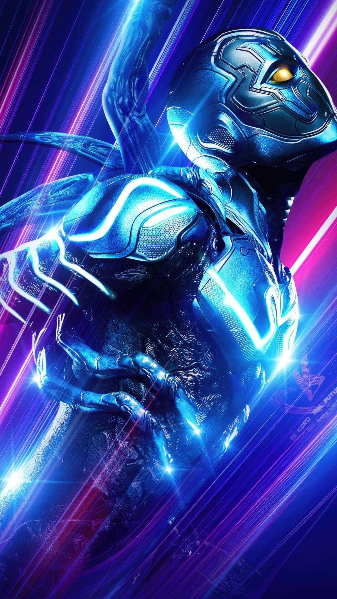 Blue Beetle, glowing blue circuits, yellow eye, Full HD Phone Wallpaper