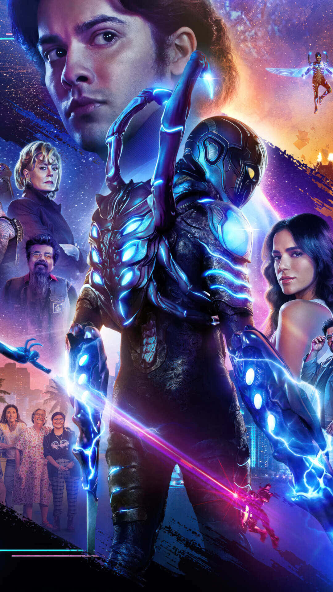 Blue Beetle, glowing blue armor, lightning sword, Full HD Phone Wallpaper
