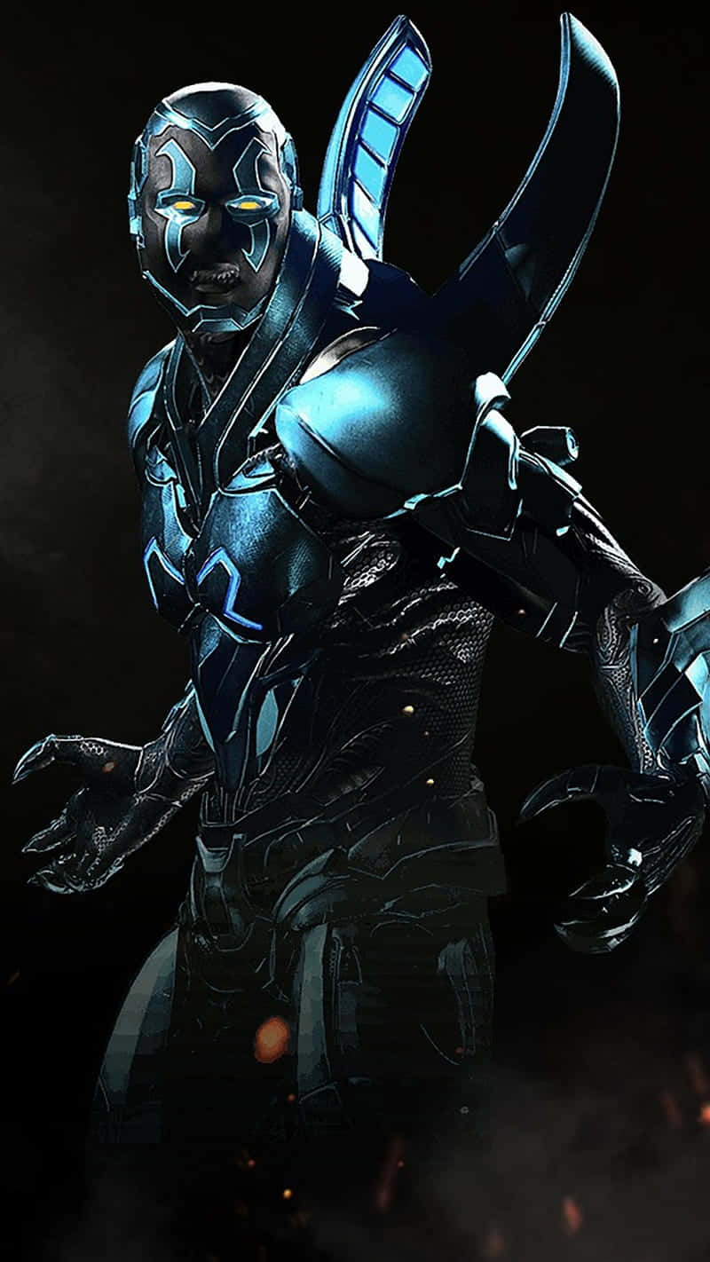 Blue Beetle, glowing yellow eyes, blue energy blades, HD Phone Wallpaper