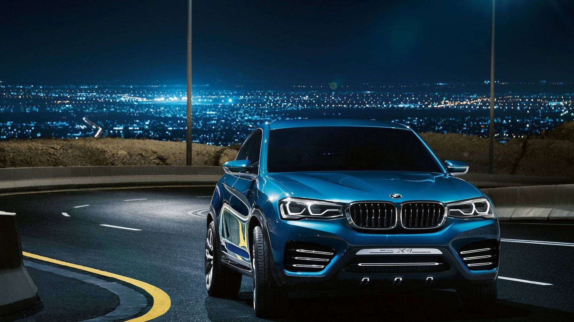 Blue BMW, SUV, mountain road, Full HD Desktop Wallpaper