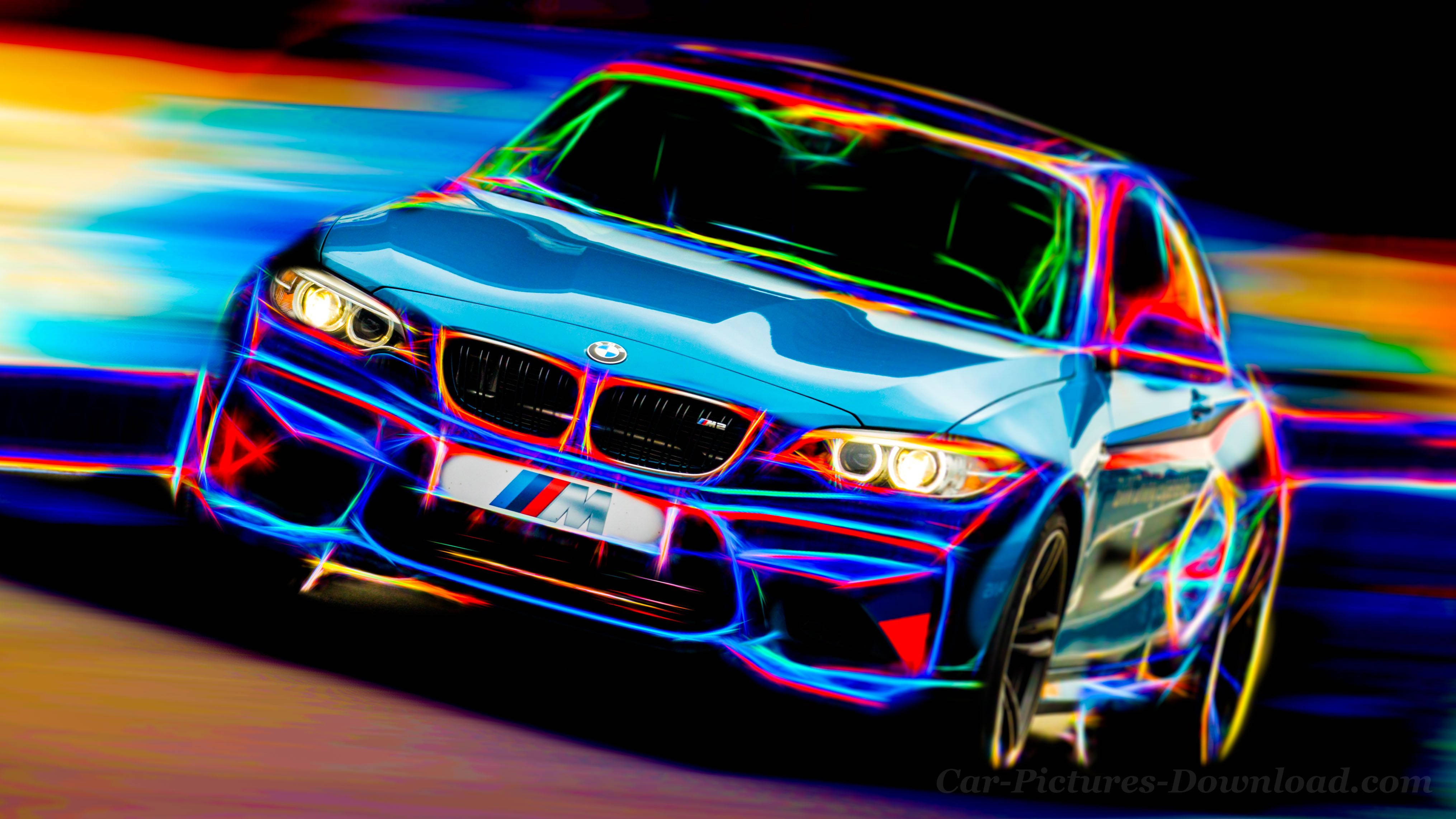 Blue BMW, sports car, neon light trails, 4K Desktop Wallpaper