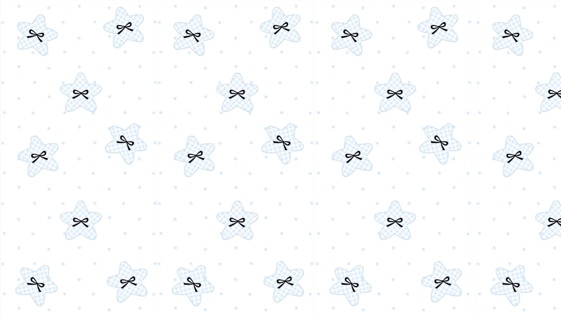 Blue Bow, light blue star-shaped bows, black ribbon details, Full HD Desktop Wallpaper