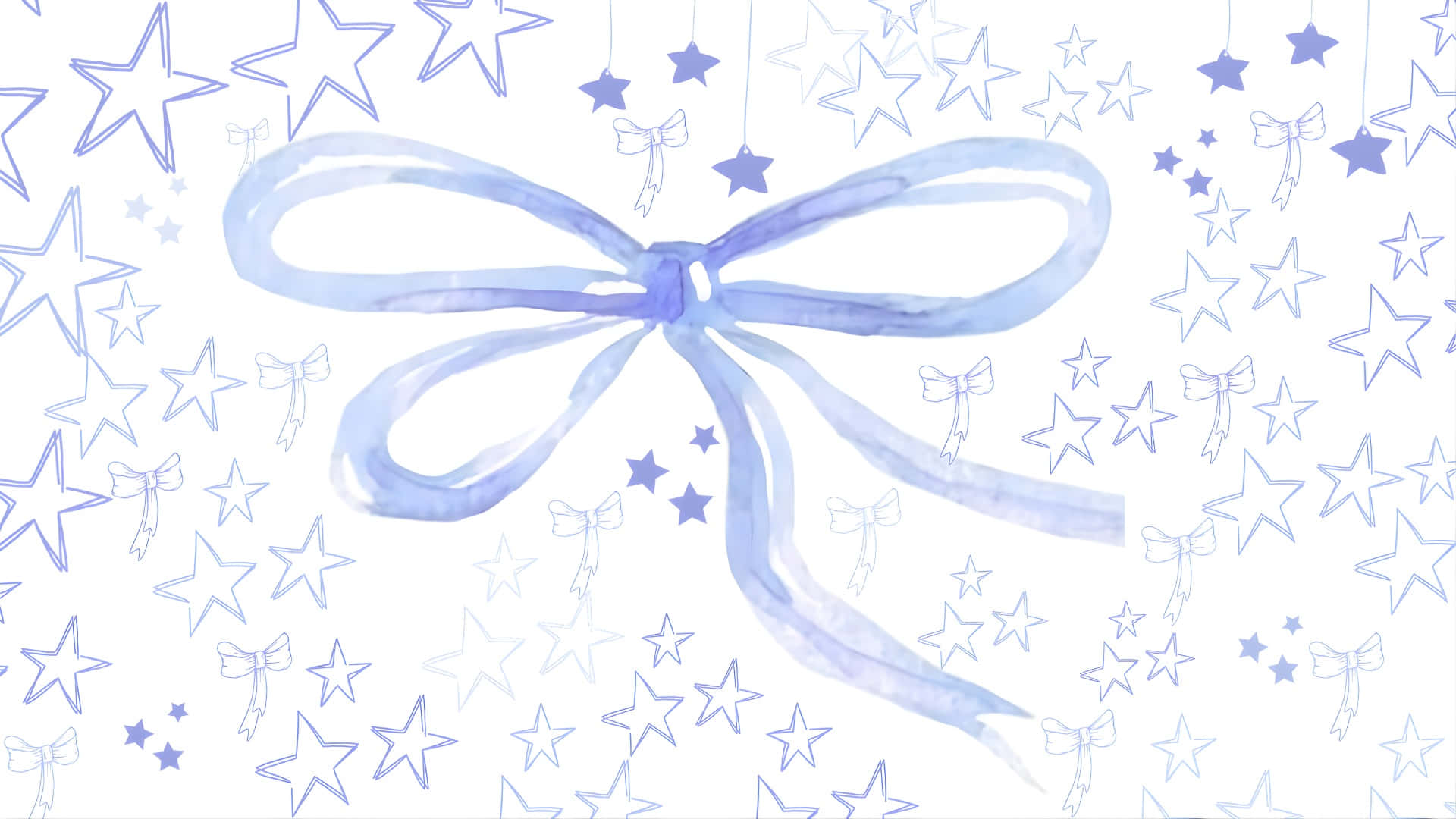 Blue Bow, star background, watercolor blue bow, Full HD Desktop Wallpaper