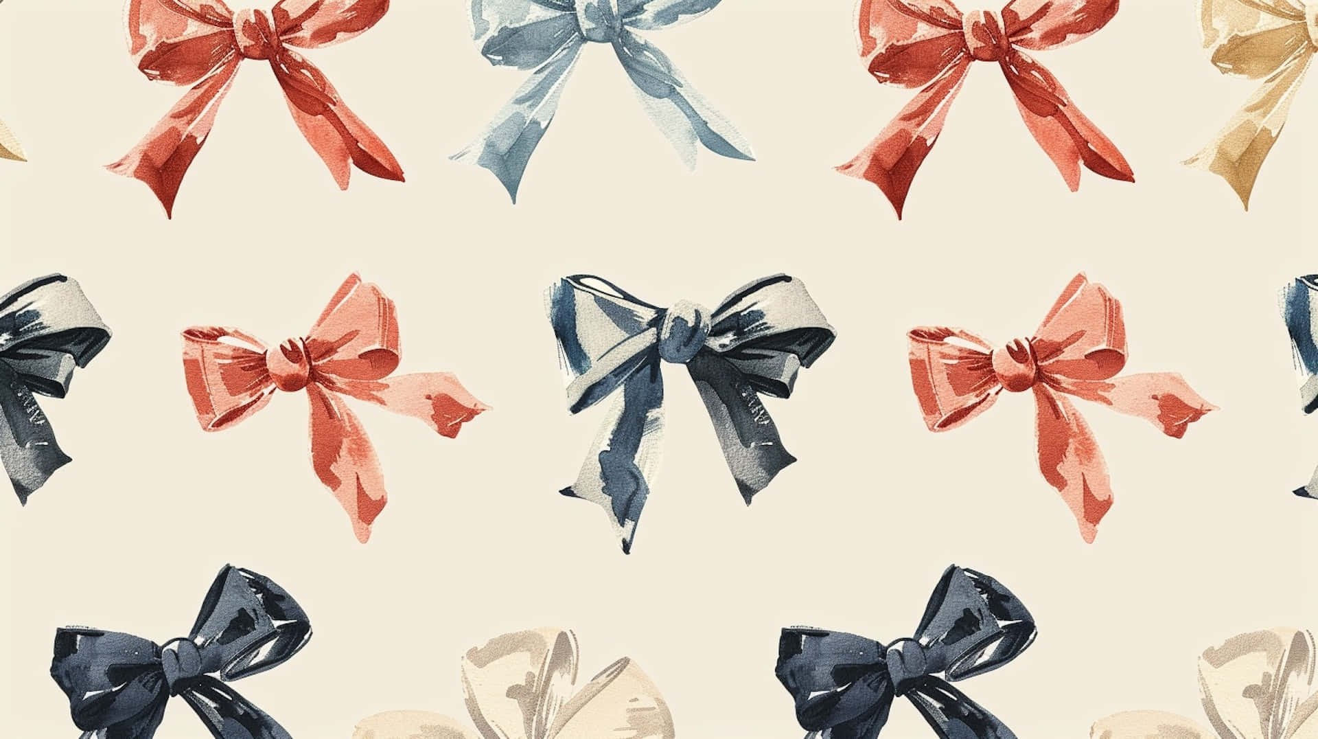 watercolor bows, red, blue, Full HD Desktop Wallpaper