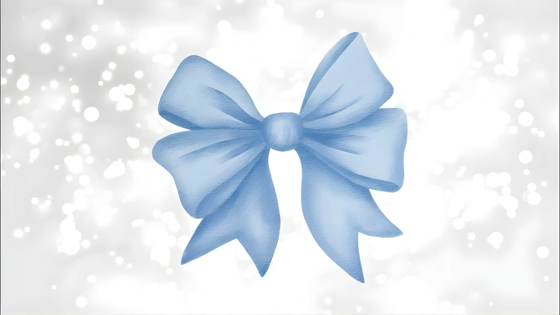 Blue Bow, sparkling white background, scattered bokeh lights, Full HD Desktop Wallpaper