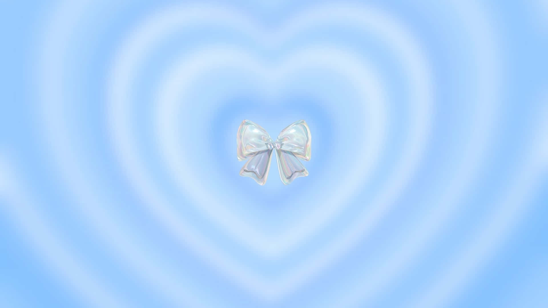 blue bow, heart-shaped ripples, soft blue gradient, Full HD Desktop Wallpaper