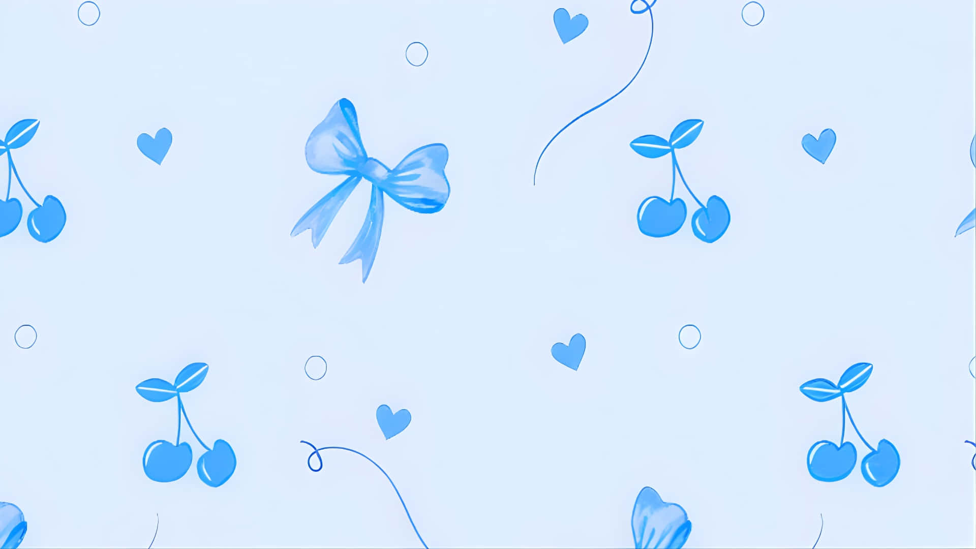 Blue Bow, cherry, heart, Full HD Desktop Wallpaper