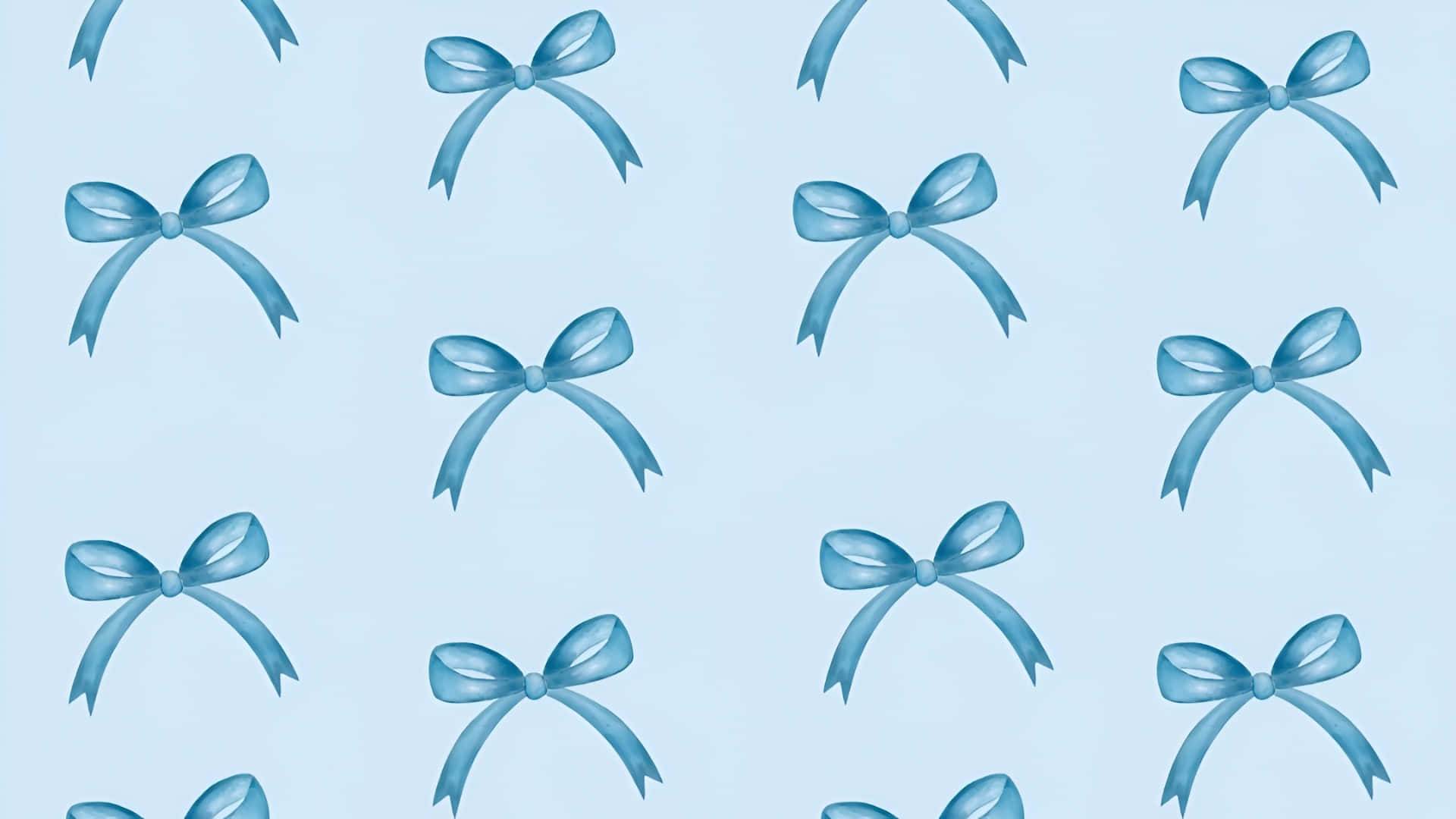 blue aesthetic bow pattern, glossy blue ribbon bows, soft light blue background, Full HD Desktop Wallpaper