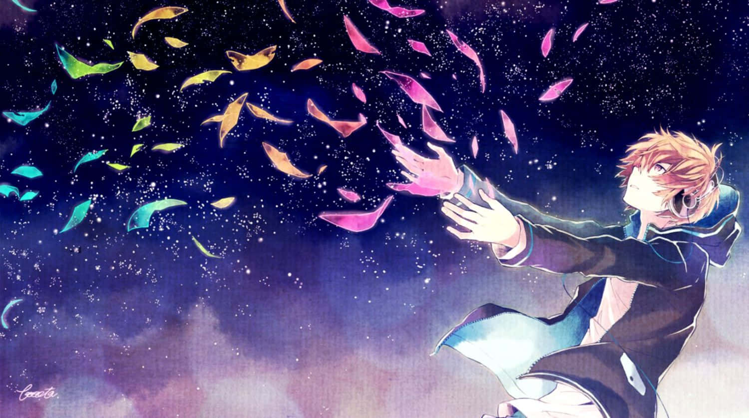 Blue Boy, anime boy, colorful fish, HD Desktop Wallpaper